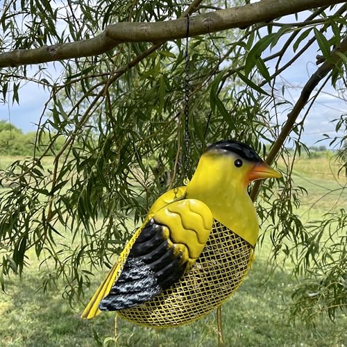 Goldfinch Metal Mesh Feeder - Garden Art Collection | Hand-Painted Metal Mesh Goldfinch Design - A Fun Gift for Bird Lovers - Holds 5 Cups of Seed