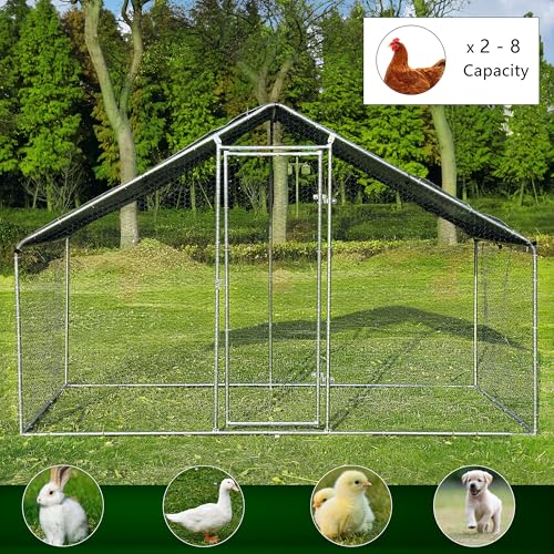 Large Metal Chicken Coop Round Top Upgrade Tri-Supporting Wire Mesh Chicken Run,Chicken Pen with Water-Resident and Anti-UV Cover,Duck Rabbit House Outdoor (6.6'L x 9'W x 6.5'H) - size: 79.2"L x 108.0"W x 78.0"H