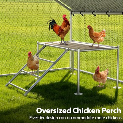 Large Chicken Run 13.1 x 9.8 x 6.4 FT Chicken Coop with Cover | Reinforced frame, Walk-in Chicken Coop, Roosting Perch, Waterproof Cover, Side Hardware Cloth, Backyard & Farm Use - size: 157.5"L x 118.0"W x 78.0"H