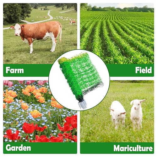35.5"x164' Electric Fence Netting for Garden Goats Chicken | Electric Poultry Netting with Fiberglass Posts and Double-Spiked Stakes, Portable Mesh Fence for Backyards, Farms and Ranches