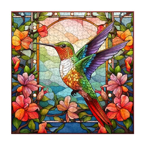 Hummingbird Puzzles for Adults 1000 Pieces, Stained Glass Spring Bird Flower Impossible Art Puzzle, Hard Challenging Bird Garden Jigsaw Puzzle as Home Wall Art Decor