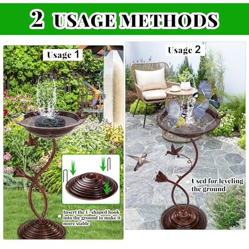 Bird Bath Garden for Outside, Vintage Metal Birdbaths Bowl with Roman Pedestal for Outdoors, Standing Bird Bath Bowl Birdfeeder for Yard Lawn Decor (Vintage Copper - Hummingbird) - color: Vintage Copper - Hummingbird
