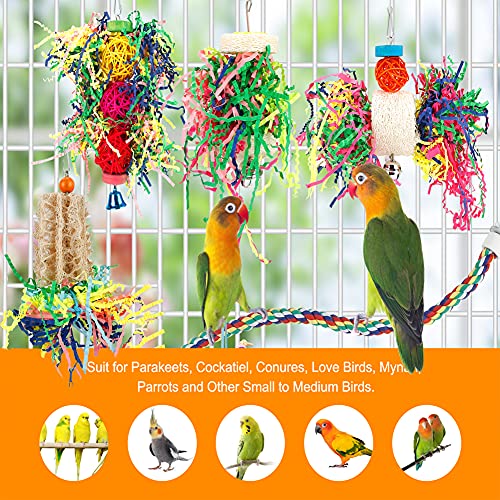 Bird Shredding Foraging Toys Parakeet Toy Chewing Hanging Toy Shredded Paper Bird Cage Accessories Bird Rope Perch for Conure Cockatiel Budgies Lovebird Parrotlet - color: Without Rope Perch