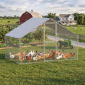 Takywep Walk-in Metal Chicken Coop, 9.8×6.5×6.5FT Galvanized Poultry Cage with Spire Roof, Waterproof UV Cover & Dual Doors, Heavy Duty Large Hen House for Backyard Farm, Suitable for Duck Quail - size: 118.1"L x 78.7"W x 78.7"H