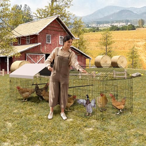 GarveeTech Chicken Coop Metal, 86 Inch & 130 Inch Length Portable Chicken Run with 4-Door, Waterproof & UV Resistant Cover, Large Multi-Pet Outdoor Cage, Duck Houses for Outside Farm Backyard - size: 130"L × 40"W × 40"H