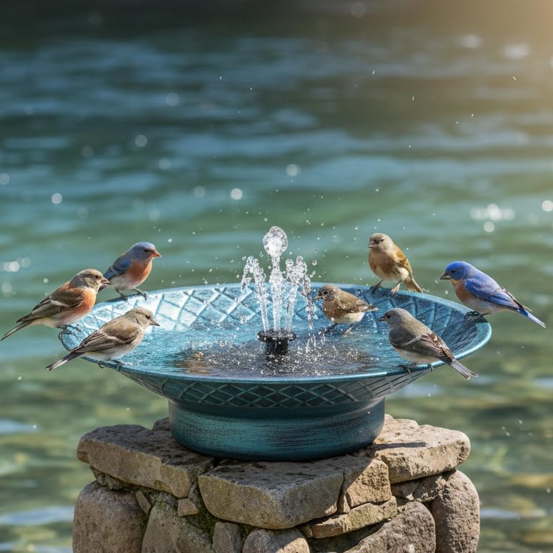 12.6" Bird Baths for Outdoors, Bird Bath Fountains Solar Power, Hummingbird Bath Fountain, Solar Bird Bath Fountain for Garden Patio Decor(Blue) - color: Blue