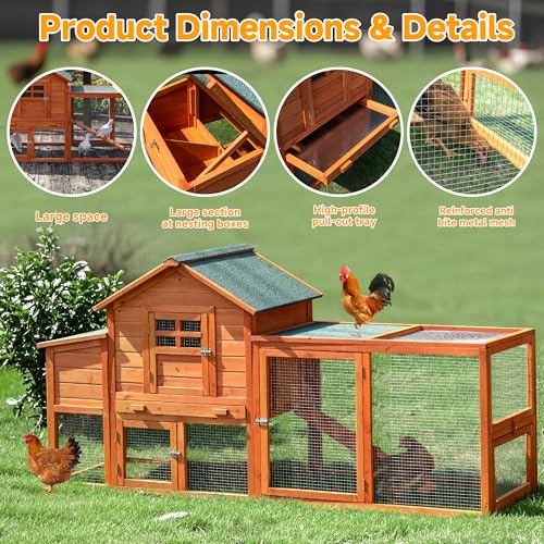 Large Chicken Coop Outdoor Durable Duck House Poultry Pet Hutch & 2 Wood Eggs Run Cage Nesting Box Waterproof Asphalt Roof Ramp Removable Tray Wire Fence for Backyard Small Animal (Orange)