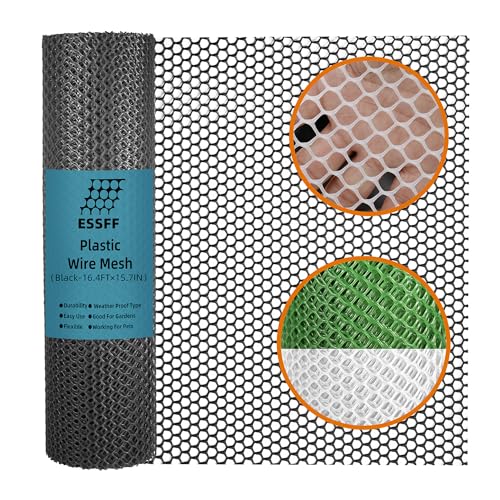 Pet & Garden Safeguard - 15.7IN x 16.4FT Roll - Black Plastic Netting, Multi-Use Decorative Fencing for Poultry, Dogs, Rabbits,Chicken and Snake Barrier - color: Black-16.4FT×15.7IN