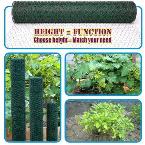 36in×150ft Chicken Wire Roll Hexagonal Netting Galvanized PVC Coated 1in Mesh Garden Poultry Fencing Barrier Animal Plants Hardware Cloth Crafts for/Rabbit/Floral/Chicken Coop/DIY Projects - size: 1in 36in×150ft