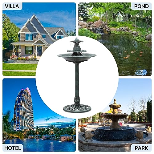 37" Outdoor Pedestal Water Fountain and Birdbath, Green | all Outside 3-Tiered Pedestal Antique Water Fountain and Birdbath for Garden Patio Deck Porch Backyard, 5L Capacity - color: Green
