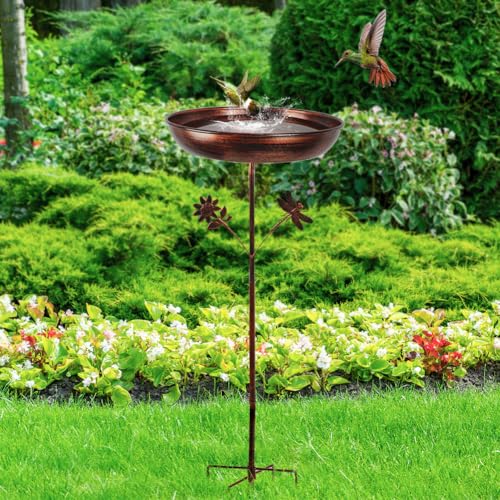 DREAMSOUL 34" Tall Bird Bath with 13" Dia Basin for Garden Patio Yard | Solid Metal Construction, Vintage Bird Bath for Outside Appearance, Firm Ground Stake, Weather Resistant for Outdoor Use - size: 13 Inch-B