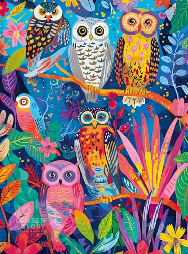 Cross & Glory | 1000 Piece Jigsaw Puzzles for Adults | Hootenanny | Birds in Paradise | Vibrant Indian Garden & Owl Design | 2mm Thick Pieces | Bonus Reference Poster | Satin Finish | Ages 14+ - color: Hootenanny