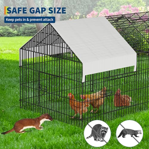 Large 130" Metal Chicken Coop Run with Waterproof Cover – Portable Outdoor Poultry Cage, Rabbit Hutch, Duck House, Pet Playpen – Easy Assembly, Secure Lock, 4-Door Design, All-Weather Enclosure