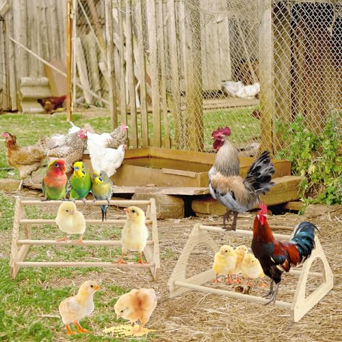 Large Wooden Chick Perch, 14.4" L x 10.6" W x 6.7" H Pine Chicks Toys | Chick Roosting Bar for Brooder and Coop, Strong Chicken Jungle Gym for Baby Chickens