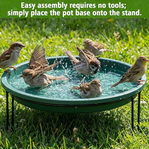 14.37'' Ground Bird Bath for Outside Large Bird Bath Bowl for Patio Garden or Deck Floor Standing Black Steel Wire Stand with Dish Outdoor Feeder Water(Green) - color: Green