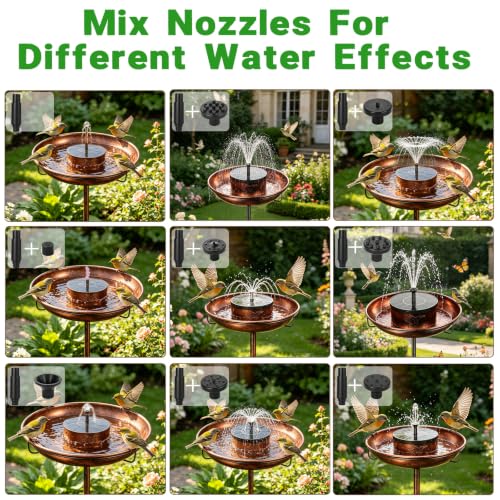 Metal Bird Bath with Solar Fountain, 38.8" Standing Bird Bath | Solar Fountain Feature Durable Metal Construction Removable Bird Bath Bowl Stable Ground Stake Design