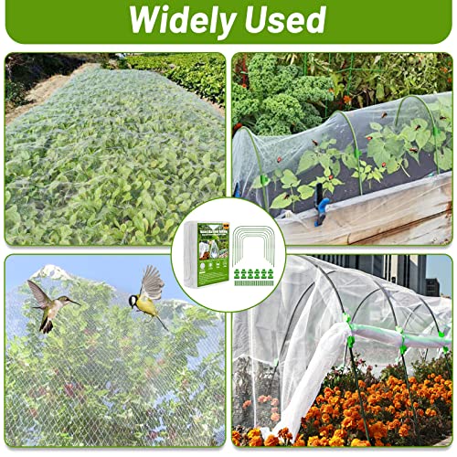 67pcs Garden Mesh Netting Kit, 6 Sets Wide Garden Hoops with Garden Covers | 10x20 ft Bird Netting & 12 Clips, Garden Protection for Raised Beds, Greenhouse, Vegetable Plants, Flowers, Animals - color: White+green