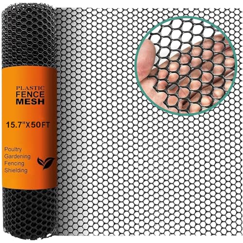 Chicken Plastic Wire Fencing Mesh - Heavy-Duty Plastic Chicken Black Wire Fence Mesh for Gardening, Barrier Netting, Poultry Dogs Rabbit Fencing (Black, 15.7IN x 50FT) - size: 15.7IN x 50FT