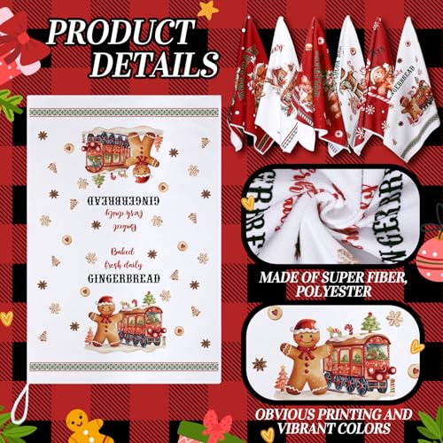 Oudain 6 Pcs Christmas Gingerbread Man Kitchen Towel Christmas Hand Towels Gingerbread House Dish Clothes Xmas Holly Candy Cane Hot Coco Tea Dishcloths for Home Kitchen Bathroom Winter Xmas Gifts - color: Gingerbread Man Style