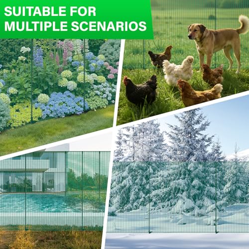 Temporary Fence with Posts,4‘x50‘ Animal Barrier Dog Portable Fencing | with Fiberglass Stake Windbreak Rope,Safety Snow Plastic Nettingfor Garden Backyard Outdoor for Chickens or Other Animals - size: 4x50FT