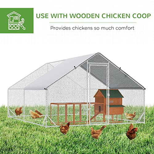 PawHut Large Chicken Coop w/Waterproof Anti-UV Cover 9.8' x 13.1' x 6.6' | Metal Chicken Run, Spire Shaped Walk In Fence Cage Hen House, Outdoor Yard Farm Use, 1" Tube Diameter - size: 9.8' x 13.1' x 6.6'