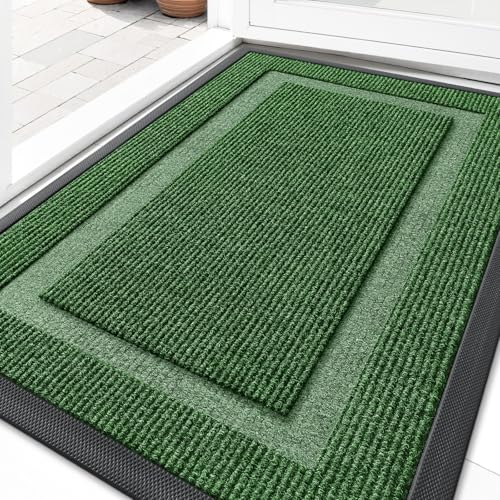 OLANLY Front Door Mat Outside 29.5x17, All-Season Heavy-Duty Rubber Doormat | Green, Absorbent, Stain and Fade Resistant, Waterproof Non-Slip Backing, Low-Profile Indoor Outdoor Floor Mat for Entryway - color: Green, size: 29.5" x 17"