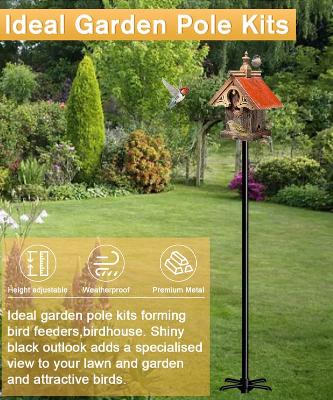 90Inch Heavy Duty Bird House Pole Mount Kit with Frosted, Bird Feeder Pole Kit with 5 Prongs Base and 2 Plates, for Outdoor, Yard, Garden, Black(Birdhouse Not Include) - color: black