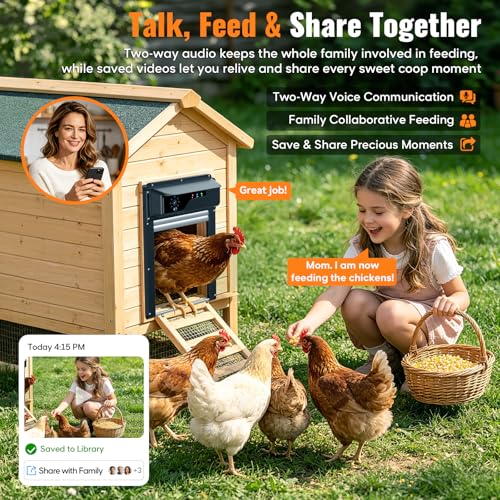 Automatic Chicken Coop Door with Timer and Remote Control, WiFi 1080P Camera Smart Roll-Up Auto Poultry Door, 7W Solar Powered, App Control, Anti-Pinch Safety, Predator Alarm