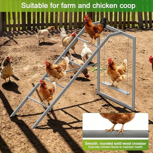 Chicken Perch Swing for Coop,Roosting Bars with Ladder for Chicken Run Accessories Toys for 6-8 Bantam Flock, Backyard Farm Chickens Coops Poultry-Easy to Assemble and Clean - size: 42.5"L x 24.6"W x 31.2"H