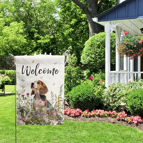Floral Beagle Garden Flag Spring Summer House Flags 28 x 40 Double Sided Flower Dog Yard Flags for Outside Large Outdoor Welcome Flags - color: p-beagle