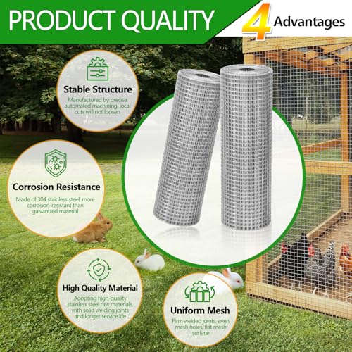 Hardware Cloth 1/4 inch 23 Gauge Small Size 304 Stainless Steel mesh Chicken Welded Wire Fencing Wire Mesh Roll Fencing Garden Fence Squirrel Tunnel Network 8in×20ft - size: (1/4in)8inx20ft