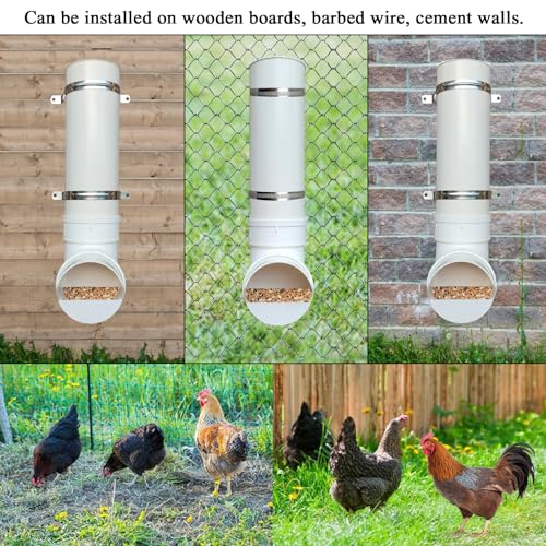 PVC Chicken Feeder,Outdoor Automatic Chicken Feeder,Chicken feeders no Waste,wall Mount Weatherproof Chicken Gravity Feeder (White) - color: white