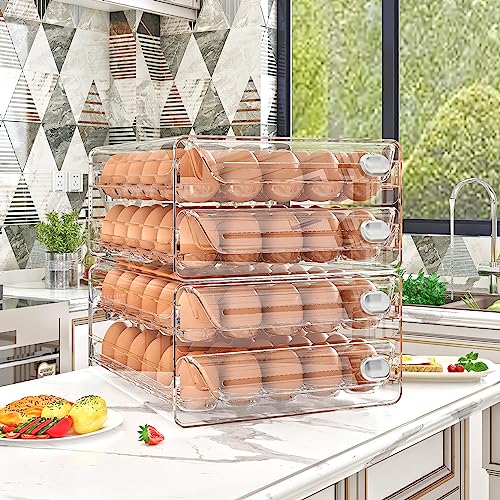 60 Egg Holder for Fridge, Egg Container for Refrigerator, Stackable Egg Storage Container, Egg Fresh Storage Box for Fridge, 2Layers Egg Tray, Clear Egg Organizer, BPA Free