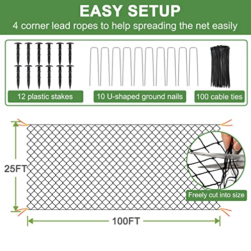DQS Bird Netting 25x100ft, 1" Square Mesh Poultry Netting for Chicken Coop | Heavy Duty Garden Netting, Fruit Tree Netting for Blueberry Bushes, Vegetable Against Squirrels, Deer, Pests Trellis Net - size: 1", 25' x100'