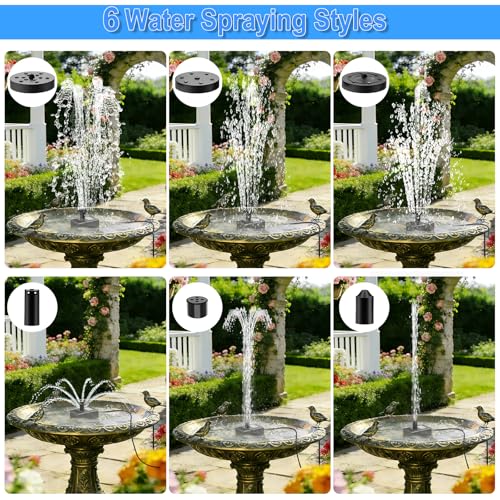 12W Solar Fountain Pump for Water Feature Outdoor DIY, Solar Water Fountain 132 GPH with 9.84FT Power Cable, 6 Spray Nozzles, 3.28FT DIY Tubing for Garden, Pond, Bird Bath - color: Black