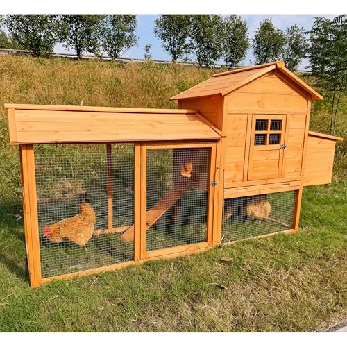 84.6" Wooden Chicken Coop for 4-6 Chickens, Outdoor Backyard Poultry House with Spacious Run, Nesting Box with Lid Support, Slide-Out Tray for Easy Cleaning, Weather-Resistant Animal Habitat
