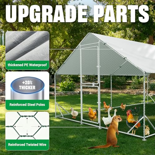 ACEPIC 10x13x6.5ft Metal Chicken Coop with Roosting Perches & Door Lock | Walk-in Poultry Cage with Waterproof & UV Resistant PE Top, Predator-Proof Hen Run for Yard, Farm, Chicken, Duck, Rabbit - size: 118.1"L x 157.5"W x 78.7"H