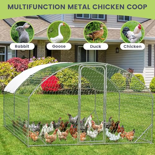 GarveeLife Large Metal Chicken Coop, Dome Shape Chicken Coop with Upgrade Tri-Supporting, Large Chicken Run with Waterproof and Anti-UV Cover (13.1 ft L x 9.8 ft W x 6.6 ft H) - size: 154.0"L x 78.7"W x 78.4"H