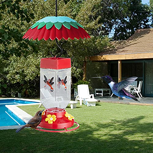 8" Hummingbird Feeder Dome Baffle with Ant Moat, Red Rain Cover | Weather Guard for outdoors, Small Shade Umbrella, 3 Metal adjustable Hooks, Anti Sun/Rain/Snow/Poop - color: Red