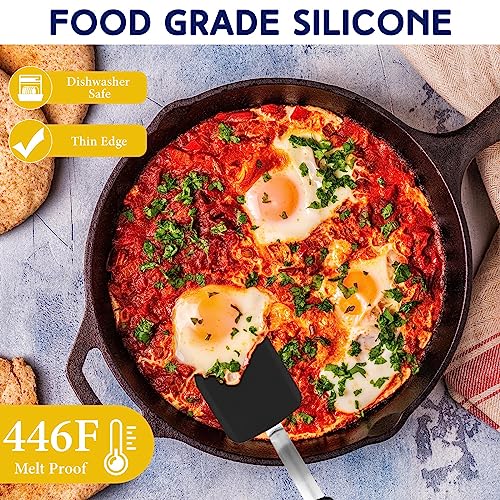 Gejoy 4 Pcs Silicone Cookie Spatula Turner Mini Brownie Spatula Flexible Silicone Spatulas Nonstick Cookware Heat Resistant No Scratch Flipper Baking Utensils for Egg Pancake(Black) - color: Black