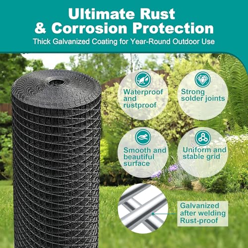 Black Hardware Cloth, 48'' x 100' 1/2 inch 19 Gauge, Chicken Wire Fencing, Welded Wire Fencing, Wire Mesh Roll, Cage Wire, Garden Fencing, Wire Cloth, Animal Enclosure & Garden Protection