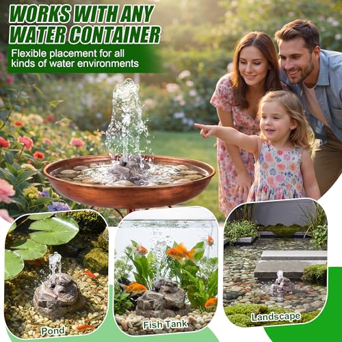 All Weather Electric Bird Bath Fountain, 8W Water Pump Resin Granite Rock | 2 Nozzles and 3 Adjustable Flow Modes, IPX8 Waterproof Outdoor Fountain Pump for Bird, Birdbath, Fish Tank, Ponds