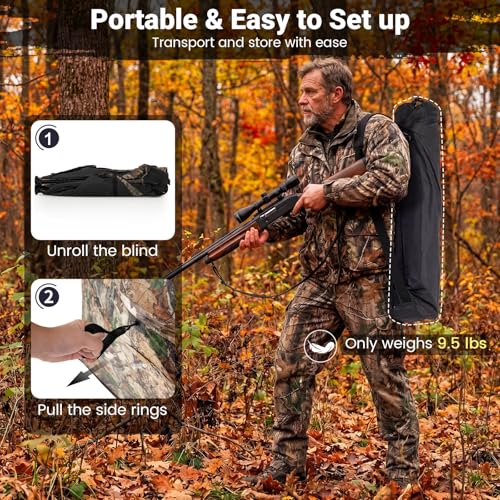 Goplus 4-Panel Hunting Blind, 3-Person See-Through Ground Blind Tent with Silent Windows, Dog Doors, Carrying Bag, Portable Resilient Field Camouflage Concealed Shelter for Duck Waterfowl Hunting