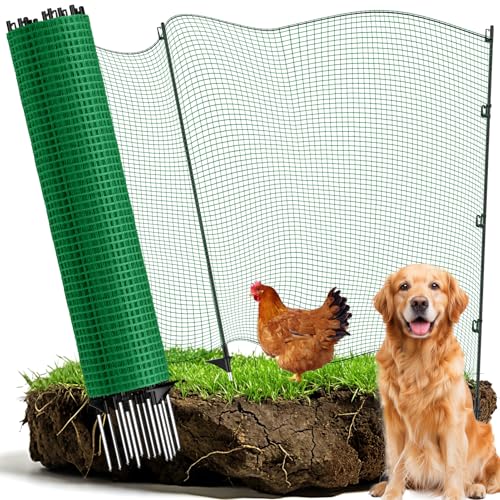 Temporary Fence with Posts,3‘x82‘ Animal Barrier Dog Portable Fencing | with Fiberglass Stake Windbreak Rope,Safety Snow Plastic Netting for Garden Backyard Outdoor for Chickens or Other Animals - size: 3x82FT