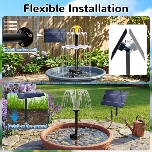 Solar Water Fountain for Bird Bath, 2.5W DIY Solar Powered Fountain Pump Kit with 4 Spray Nozzles, 9.54FT Cable for Birdbath, Garden, Pond, Pool, Outdoor - color: 2.5w Solar Fountain