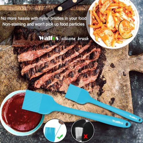 Walfos Silicone Basting Pastry Brush, 600℉ Heat Resistant Pastry Brush for BBQ Grill Baking Kitchen Cooking, BPA Free and Dishwasher Safe - color: Blue, size: Large + Small