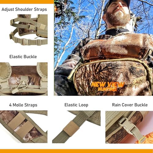 NEW VIEW Silent Binocular Harness Chest Pack, Hunting Bino Case with Dual MOLLE Straps, Binocular Harness with Detachable Chest Strap Rangefinder Pouch Rain Cover for Saddle Hunting Bird Watching - style: Removable
