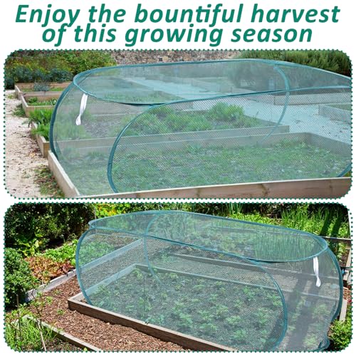 3 Pcs 39" x 18" x 16" Pop Up Garden Plants Cover with 24 Ground Nails, Mesh Netting Covers Net Cage Guard Protector for Protecting Plant Vegetable Fruit Flowers Seedlings Herbs from Birds Animals