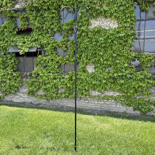 Bird Feeder Pole System - Made in USA Heavy Duty - Twist-in Black Tall Pole System for Hanging Bird Feeders, Flower Baskets, and Decoration - Easy Assembly - Scrolled Arms (FP5TLM4B)