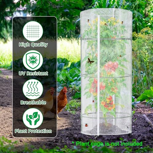 Garden Netting for Tomato Plants, Round Tomato Cage Plant Cover with Zipper | Set of 3, 57"x16" Tomato Trellis Bird Netting for Garden Protection, Tomato Net Insect Barrier for Climbing Plants Vegetables